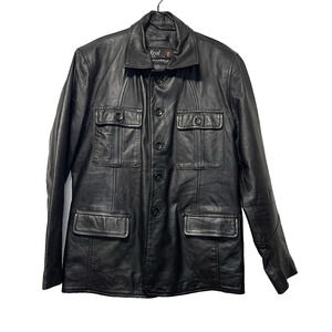 REAL LEATHER Brand Men's Black Blazer Four Pockets Coat Jacket Size L